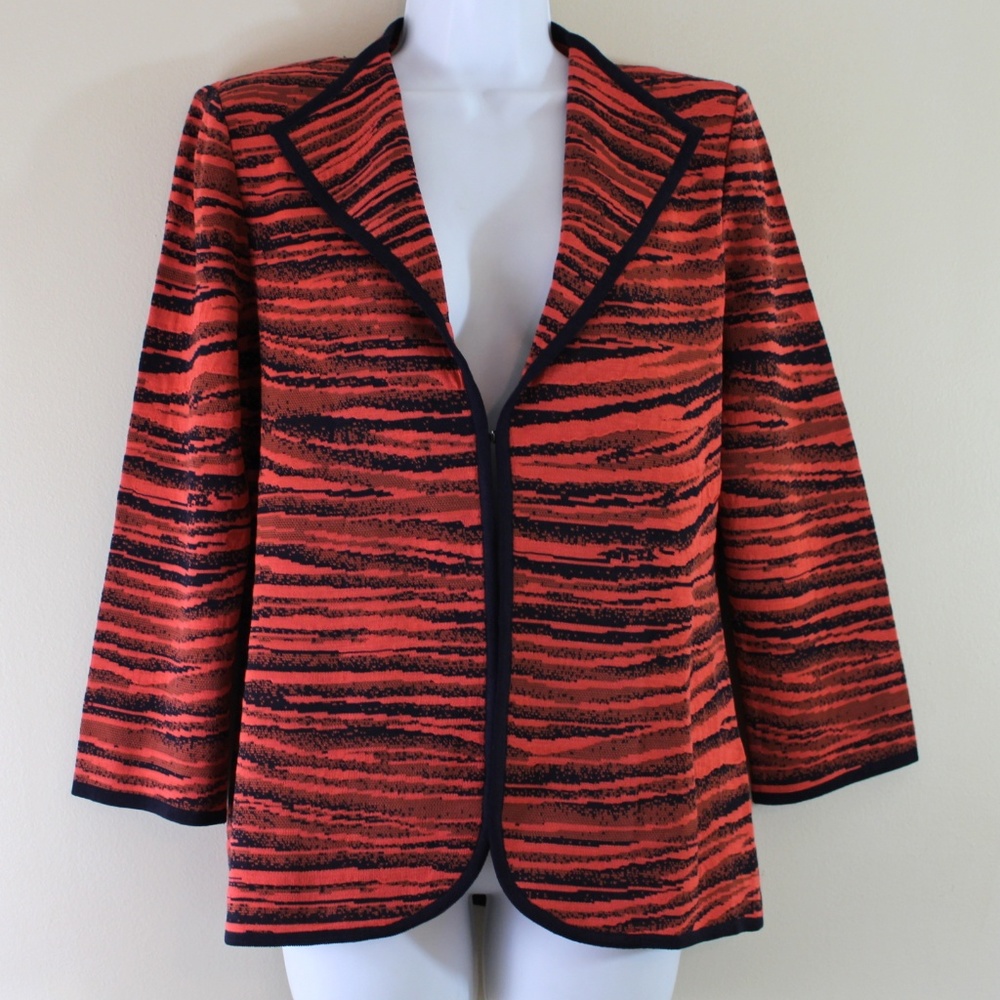Misook Orange and Black Textured Open Jacket Cardigan